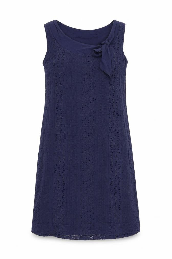 Monsoon Womens Blue Cotton A-Line Size 8 Round Neck Zip - Floral Embroidery, Tie Detail