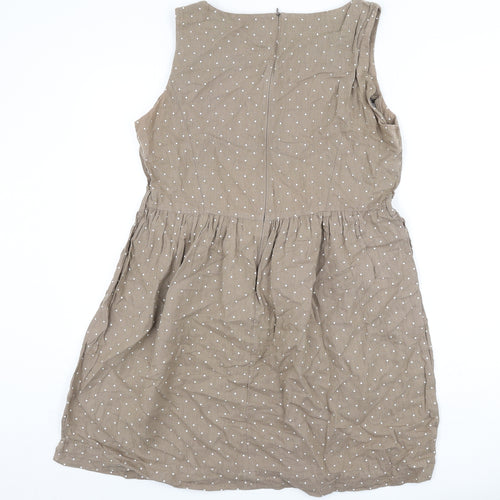 John Lewis Womens Brown Polka Dot Cotton Fit & Flare Size 14 Scoop Neck Zip