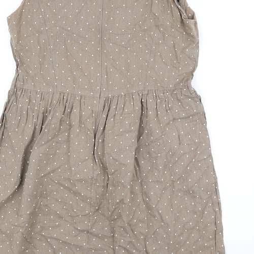 John Lewis Womens Brown Polka Dot Cotton Fit & Flare Size 14 Scoop Neck Zip