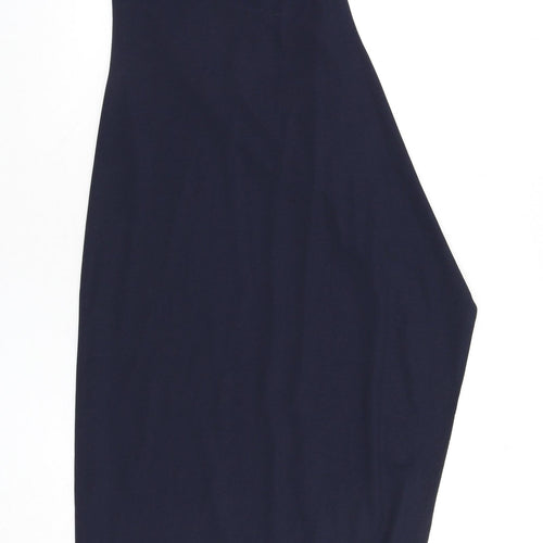 Pull&Bear Womens Blue Polyester Bodycon Size M Round Neck Pullover - Ruched Sides, Slit