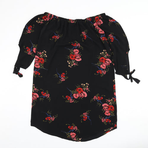 Cameo Rose Womens Black Floral Polyester A-Line Size 14 Off the Shoulder Pullover - Bardot, Sleeve Tie Detail