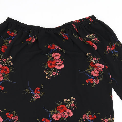 Cameo Rose Womens Black Floral Polyester A-Line Size 14 Off the Shoulder Pullover - Bardot, Sleeve Tie Detail