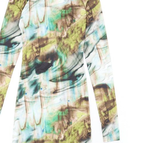 PRETTYLITTLETHING Womens Multicoloured Geometric Polyester Bodycon Size 8 V-Neck Tie - Cut Out Detail