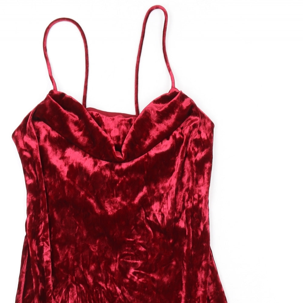 Topshop Womens Red Polyester Mini Size 6 Cowl Neck Tie