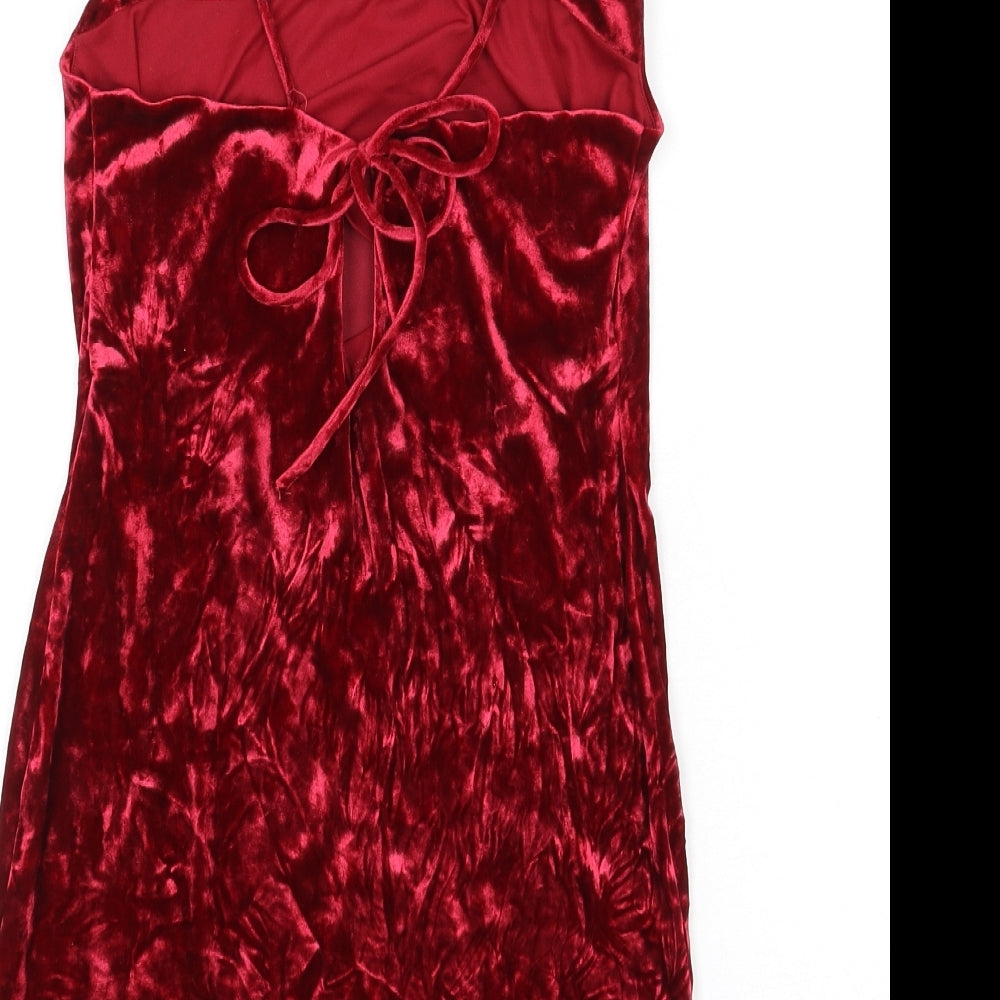 Topshop Womens Red Polyester Mini Size 6 Cowl Neck Tie