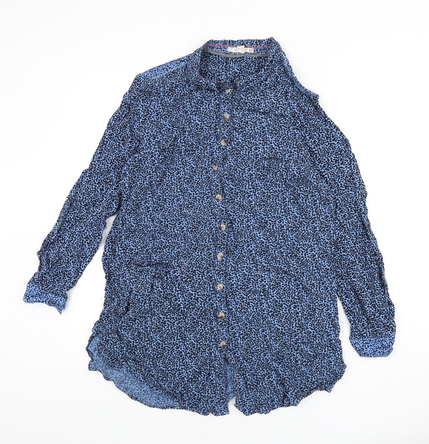 White Stuff Womens Blue Geometric Viscose Basic Button-Up Size 12 Collared