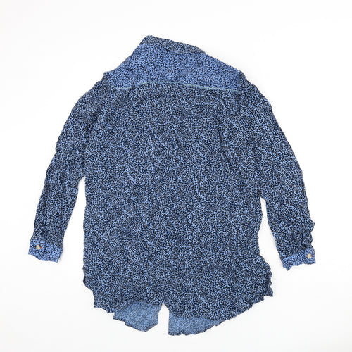 White Stuff Womens Blue Geometric Viscose Basic Button-Up Size 12 Collared