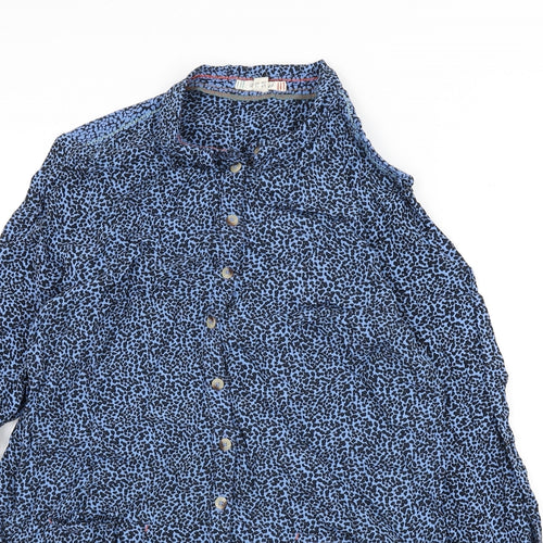 White Stuff Womens Blue Geometric Viscose Basic Button-Up Size 12 Collared