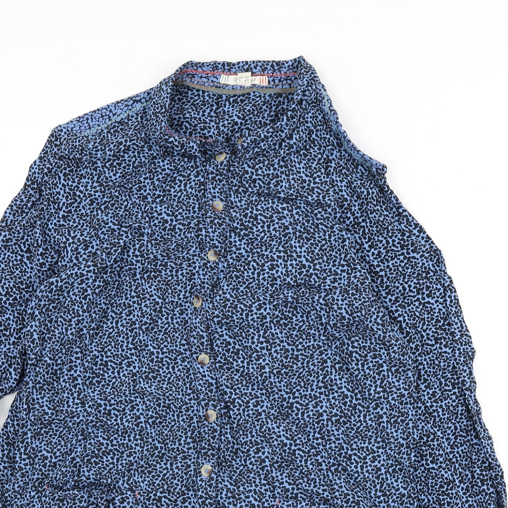 White Stuff Womens Blue Geometric Viscose Basic Button-Up Size 12 Collared