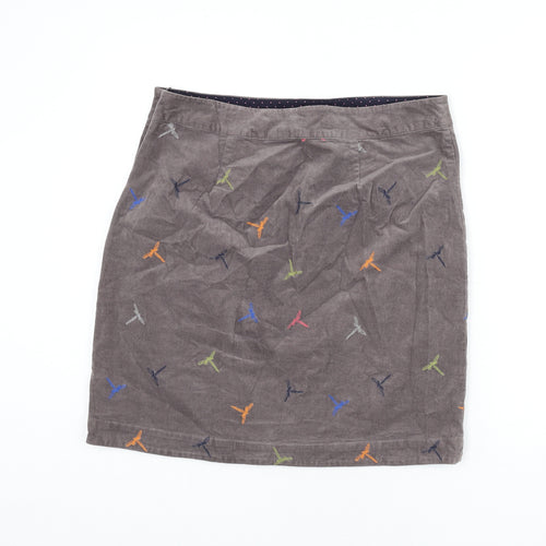 White Stuff Womens Grey Geometric Cotton A-Line Skirt Size 14 Zip - Embroidered Dragonflies