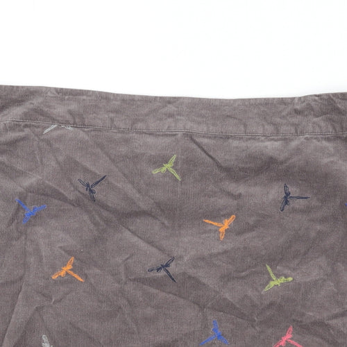 White Stuff Womens Grey Geometric Cotton A-Line Skirt Size 14 Zip - Embroidered Dragonflies