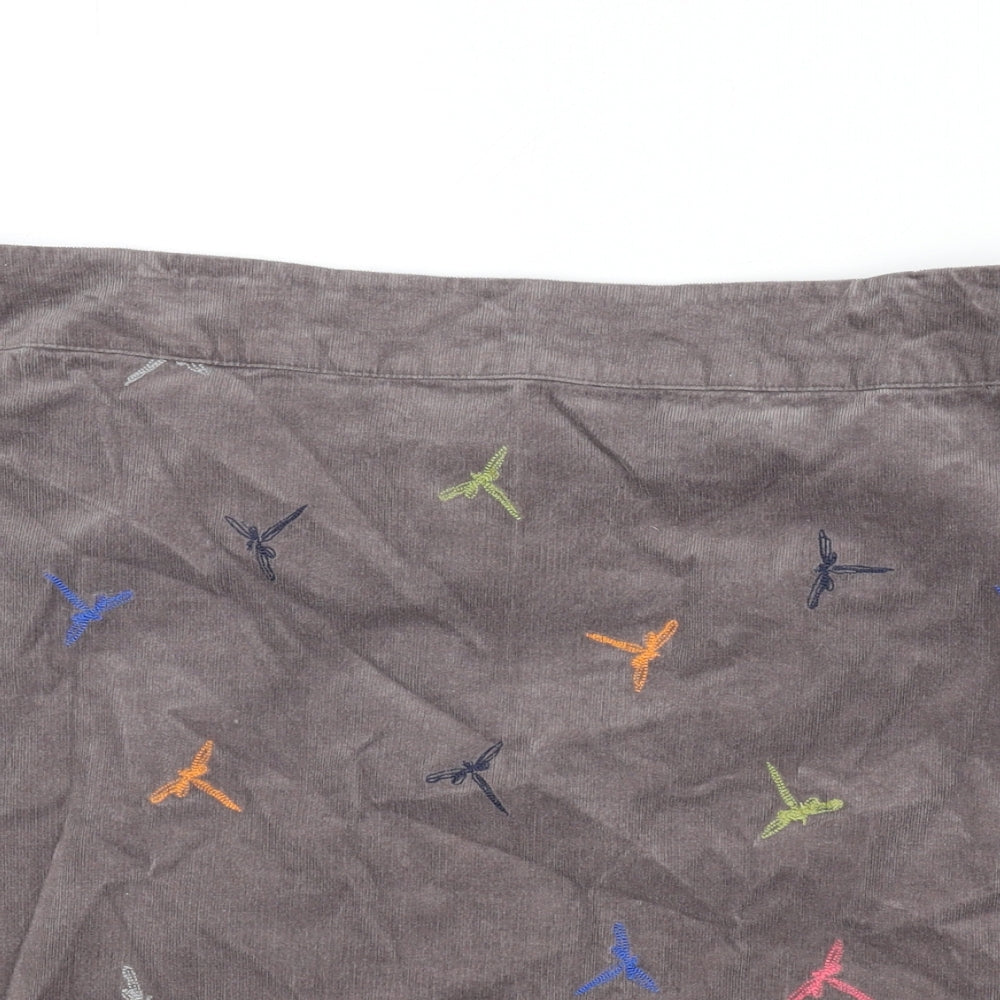 White Stuff Womens Grey Geometric Cotton A-Line Skirt Size 14 Zip - Embroidered Dragonflies