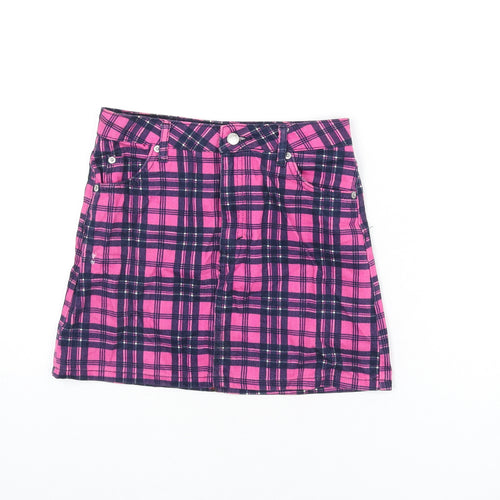 Topshop Womens Pink Plaid Cotton A-Line Skirt Size 8 Zip