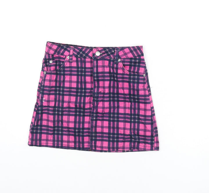 Topshop Womens Pink Plaid Cotton A-Line Skirt Size 8 Zip
