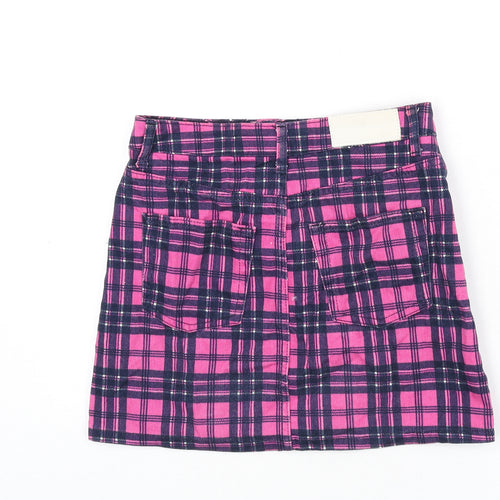 Topshop Womens Pink Plaid Cotton A-Line Skirt Size 8 Zip