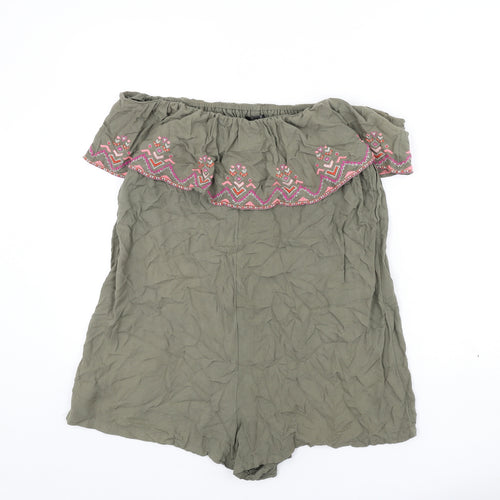 Accessorize Womens Green Viscose Romper One-Piece Size M Pullover - Embroidered Detail