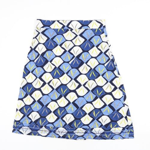 White Stuff Womens Blue Geometric Cotton Flare Skirt Size 8
