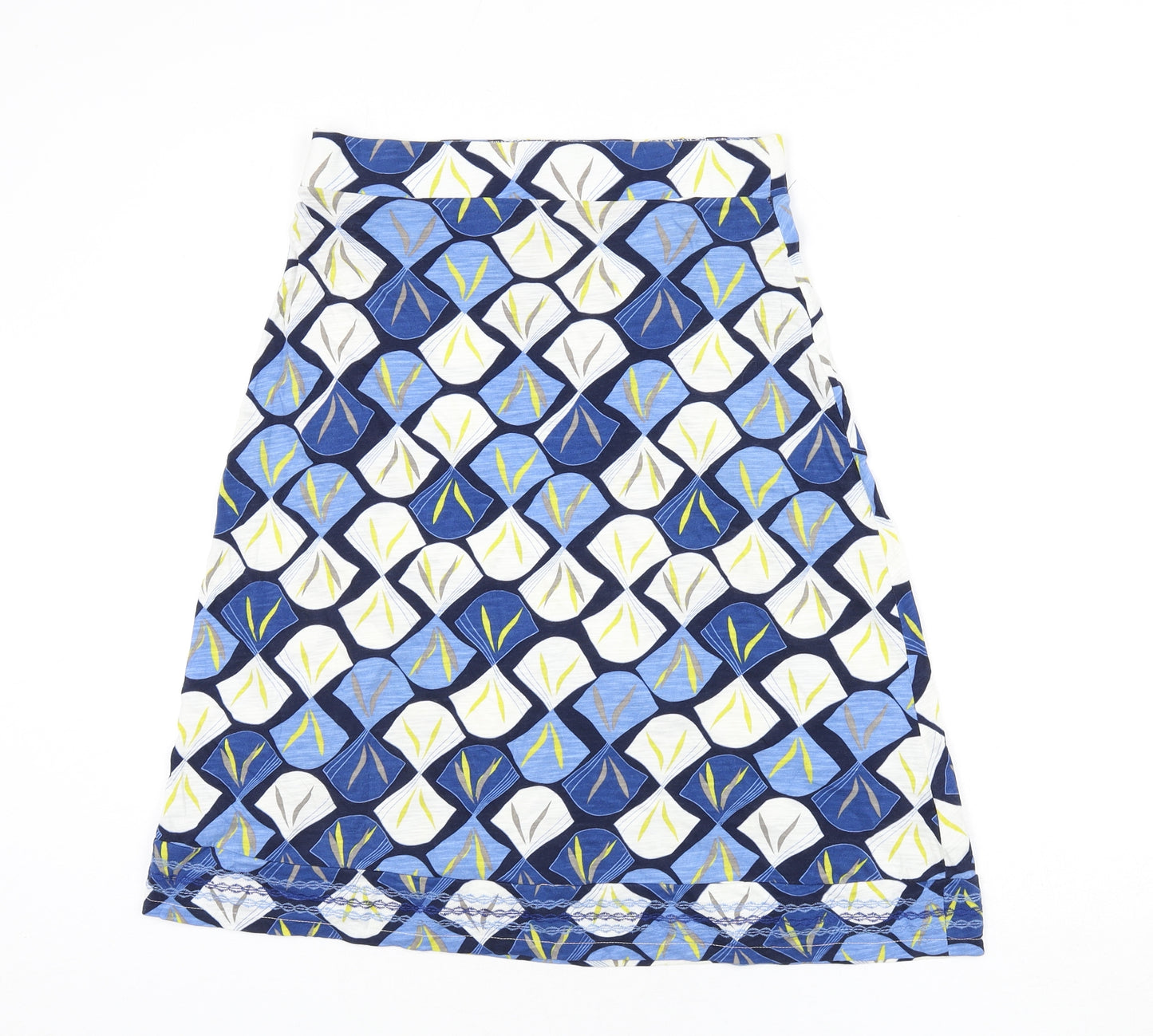 White Stuff Womens Blue Geometric Cotton Flare Skirt Size 8
