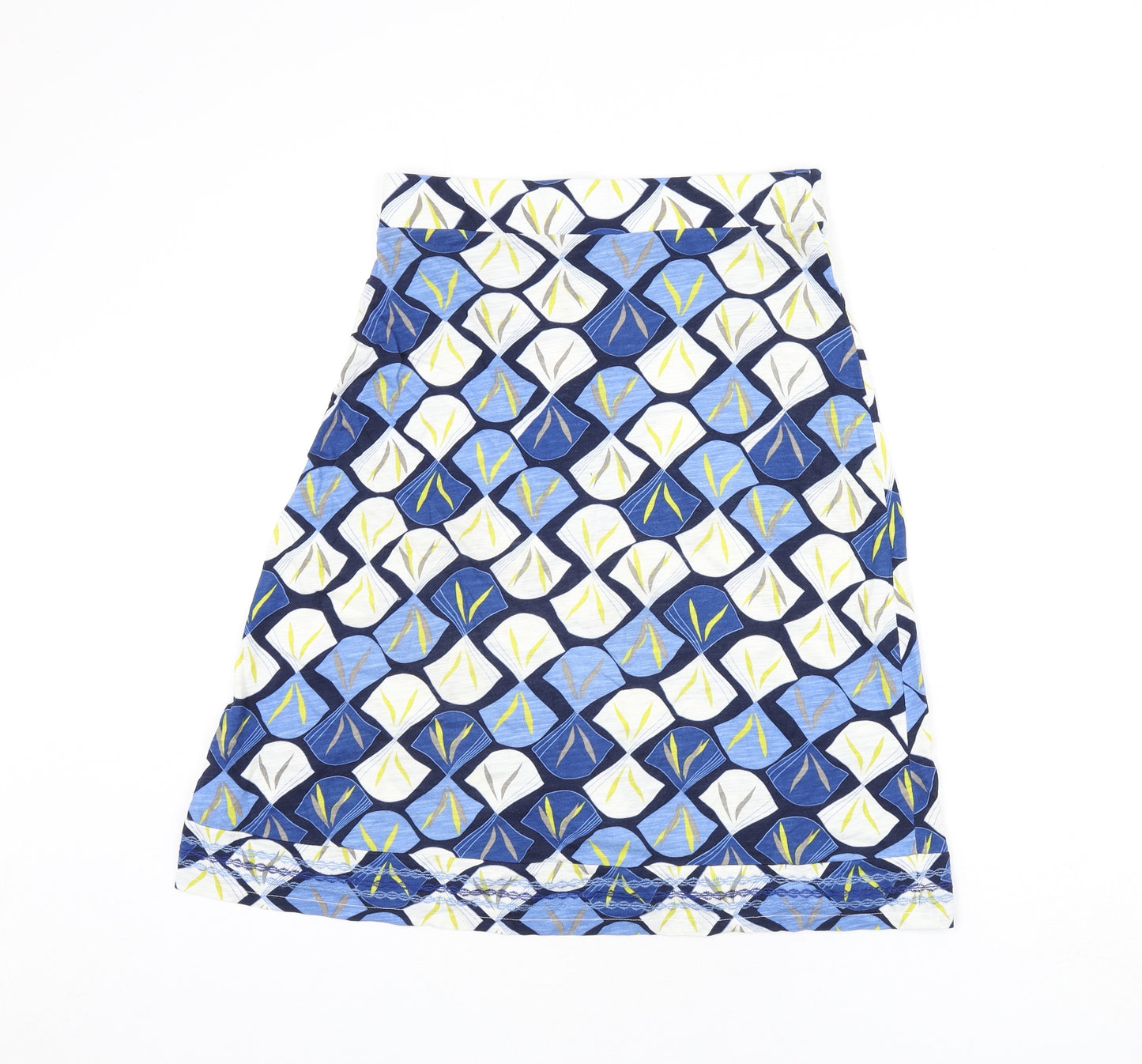 White Stuff Womens Blue Geometric Cotton Flare Skirt Size 8