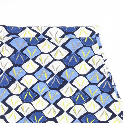 White Stuff Womens Blue Geometric Cotton Flare Skirt Size 8
