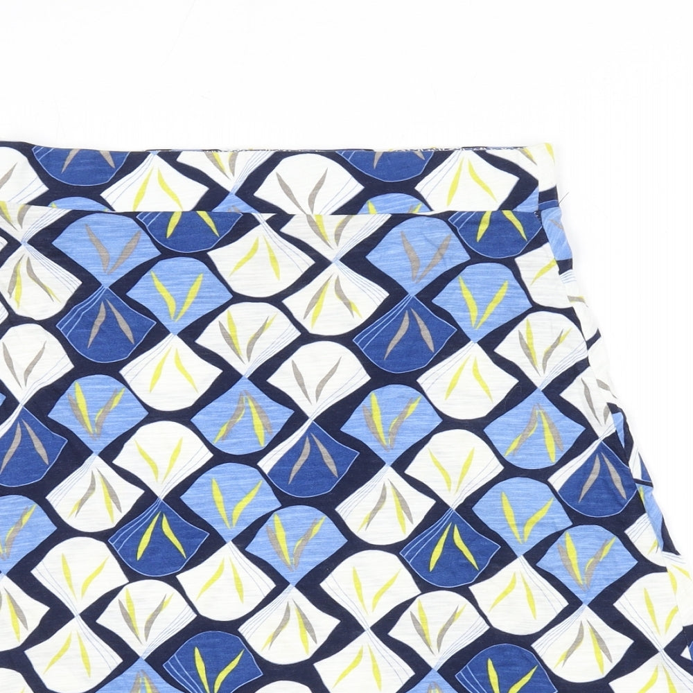 White Stuff Womens Blue Geometric Cotton Flare Skirt Size 8