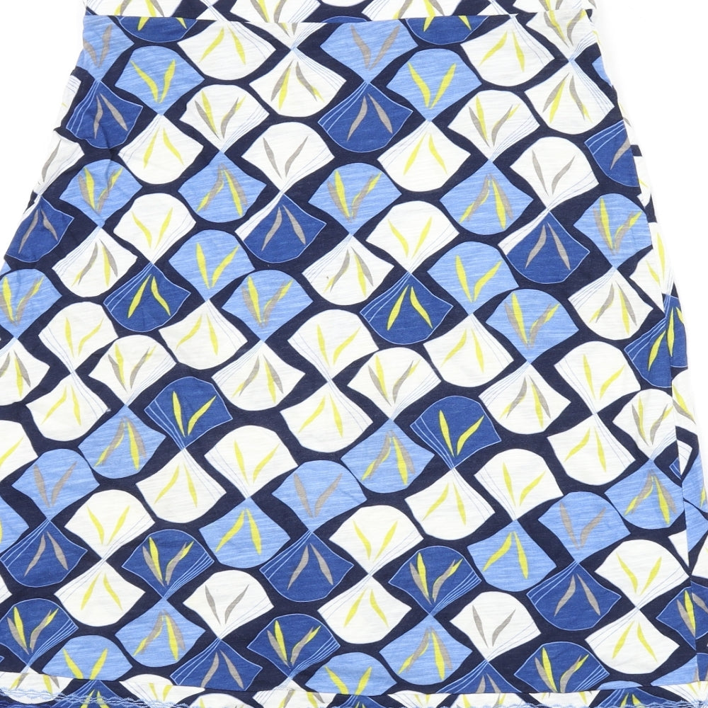 White Stuff Womens Blue Geometric Cotton Flare Skirt Size 8