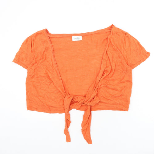 Wallis Womens Orange V-Neck Cotton Cardigan Jumper Size 18 - Cropped, Tie Front