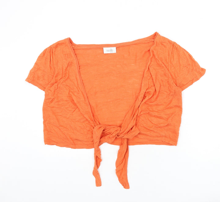Wallis Womens Orange V-Neck Cotton Cardigan Jumper Size 18 - Cropped, Tie Front