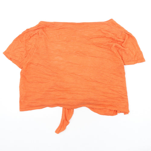 Wallis Womens Orange V-Neck Cotton Cardigan Jumper Size 18 - Cropped, Tie Front