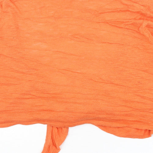 Wallis Womens Orange V-Neck Cotton Cardigan Jumper Size 18 - Cropped, Tie Front