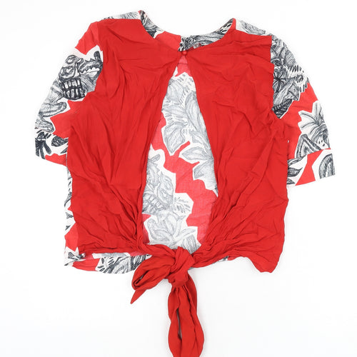 Finery Womens Red Floral Viscose Basic Blouse Size 10 Round Neck - Cut Out Back Detail