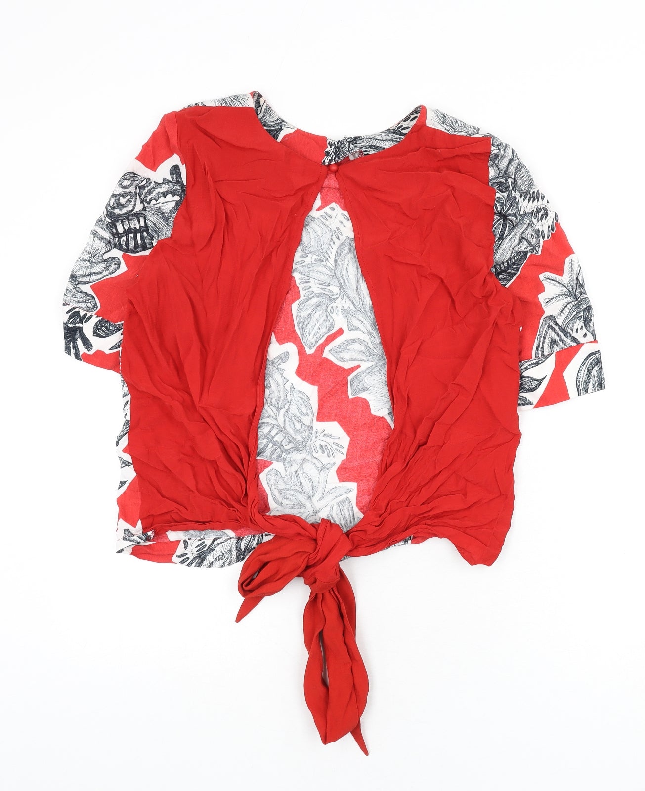Finery Womens Red Floral Viscose Basic Blouse Size 10 Round Neck - Cut Out Back Detail