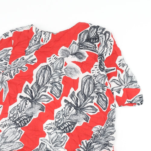 Finery Womens Red Floral Viscose Basic Blouse Size 10 Round Neck - Cut Out Back Detail