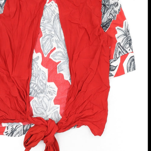 Finery Womens Red Floral Viscose Basic Blouse Size 10 Round Neck - Cut Out Back Detail
