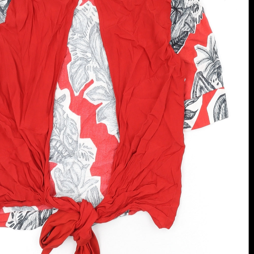 Finery Womens Red Floral Viscose Basic Blouse Size 10 Round Neck - Cut Out Back Detail