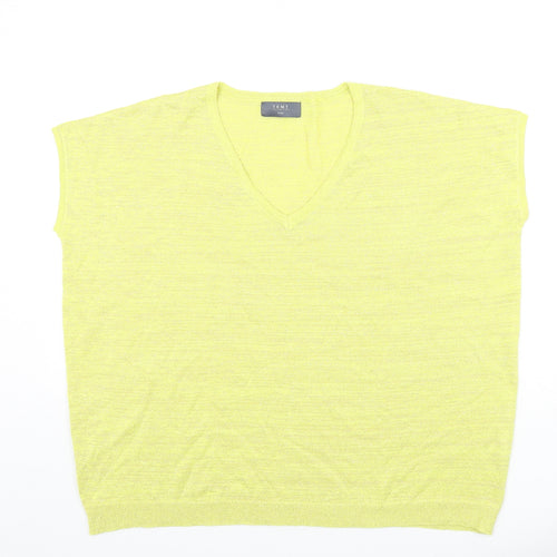TEMT Womens Yellow V-Neck Acrylic Vest Jumper Size S