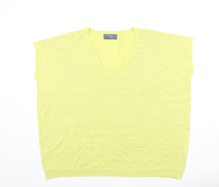 TEMT Womens Yellow V-Neck Acrylic Vest Jumper Size S
