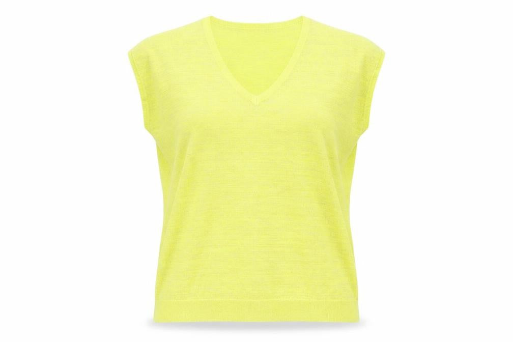 TEMT Womens Yellow V-Neck Acrylic Vest Jumper Size S