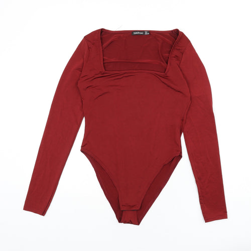 Boohoo Womens Red Polyester Bodysuit One-Piece Size 10 Snap