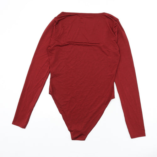 Boohoo Womens Red Polyester Bodysuit One-Piece Size 10 Snap