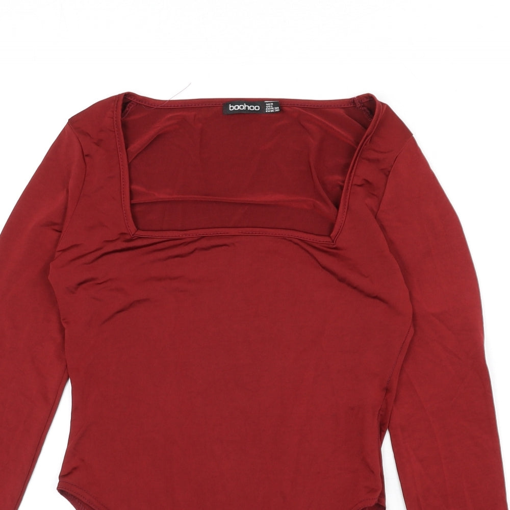 Boohoo Womens Red Polyester Bodysuit One-Piece Size 10 Snap