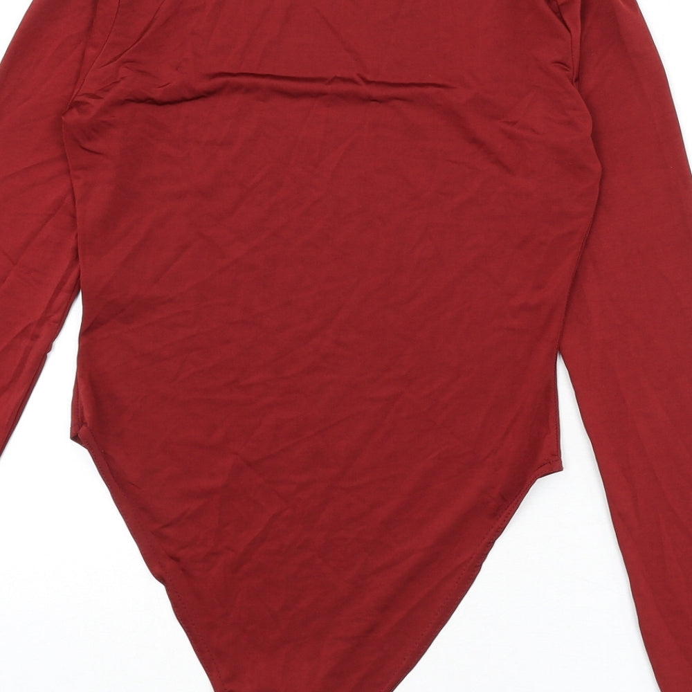Boohoo Womens Red Polyester Bodysuit One-Piece Size 10 Snap