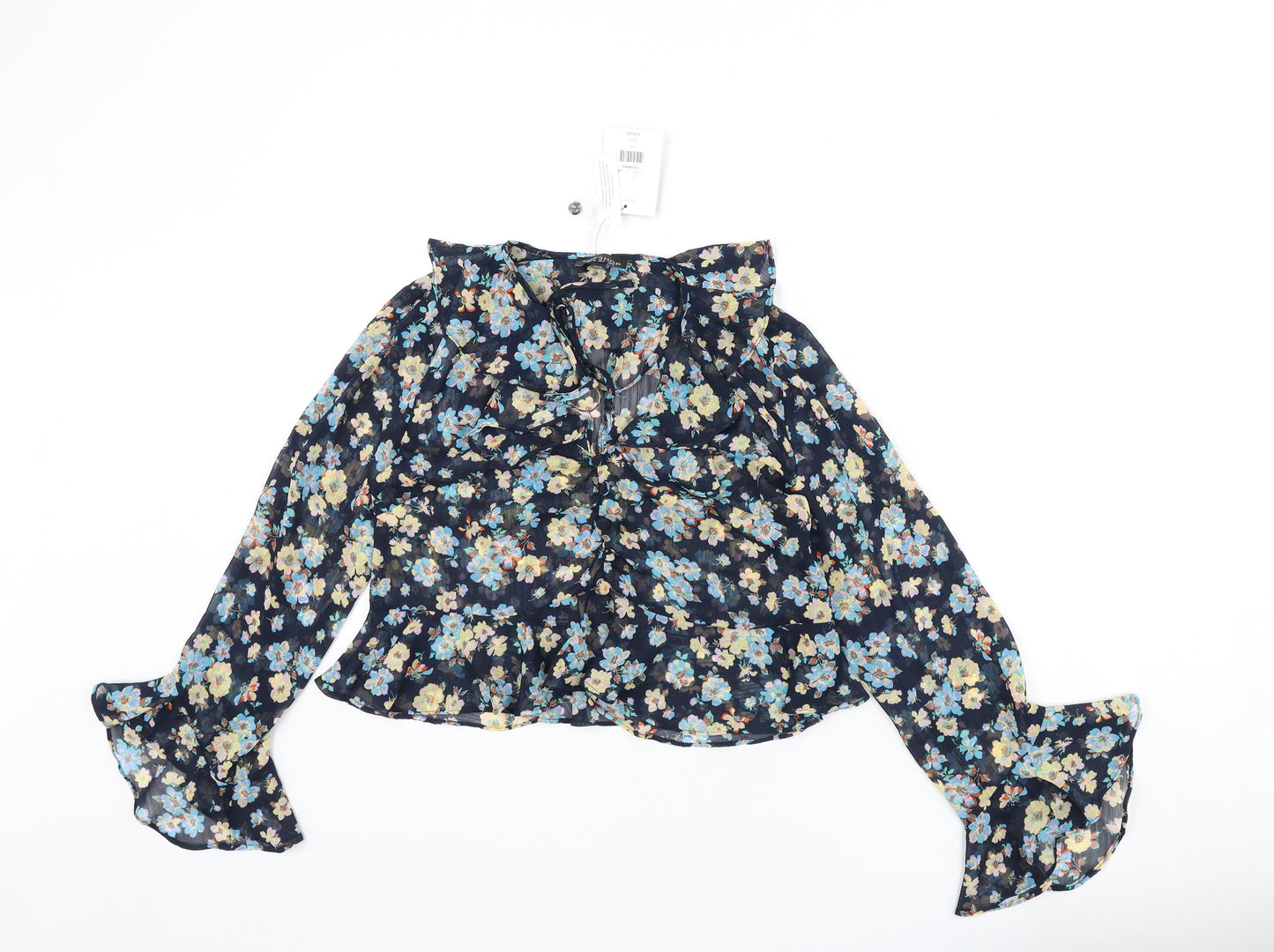 Topshop Womens Multicoloured Floral Polyester Cropped Blouse Size 6 V-Neck - Ruffle Detail