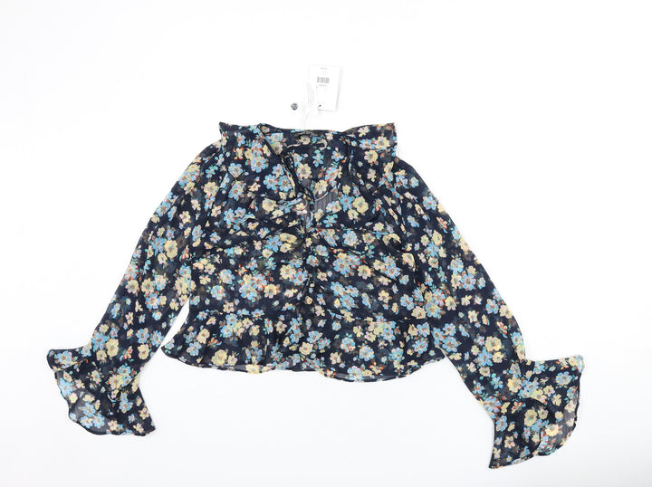 Topshop Womens Multicoloured Floral Polyester Cropped Blouse Size 6 V-Neck - Ruffle Detail