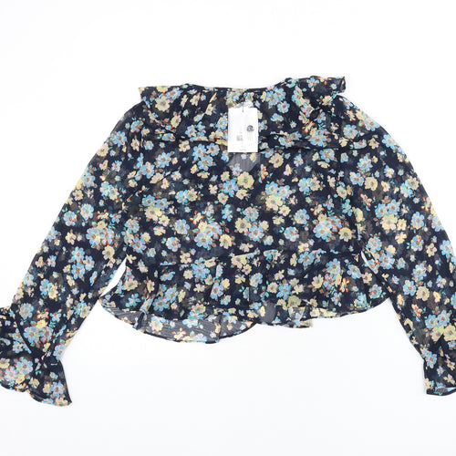 Topshop Womens Multicoloured Floral Polyester Cropped Blouse Size 6 V-Neck - Ruffle Detail