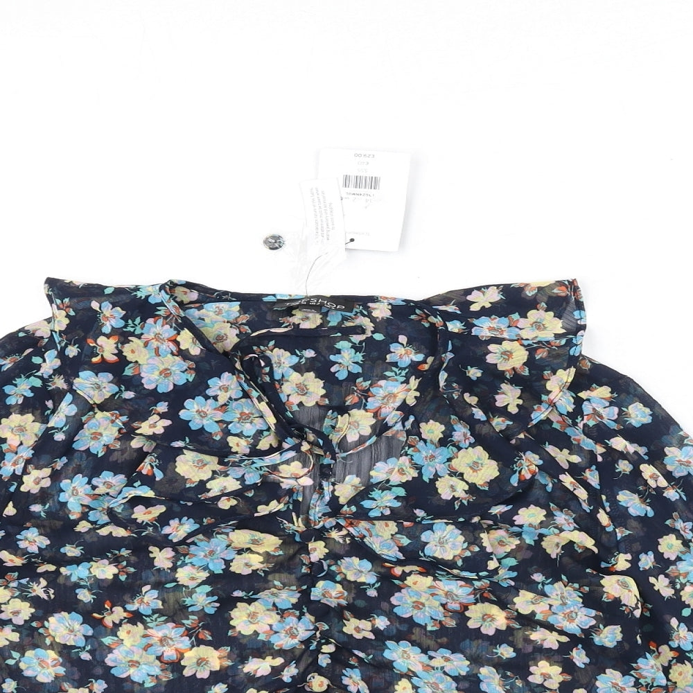 Topshop Womens Multicoloured Floral Polyester Cropped Blouse Size 6 V-Neck - Ruffle Detail