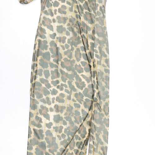 PRETTYLITTLETHING Womens Multicoloured Animal Print Polyester Bodycon Size 8 Off the Shoulder Pullover - Leopard Print, Lace Trim