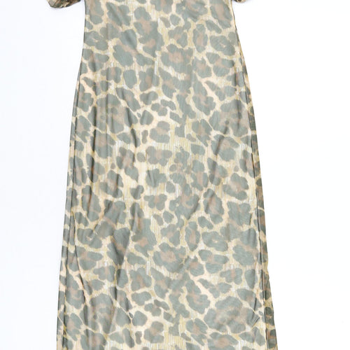 PRETTYLITTLETHING Womens Multicoloured Animal Print Polyester Bodycon Size 8 Off the Shoulder Pullover - Leopard Print, Lace Trim