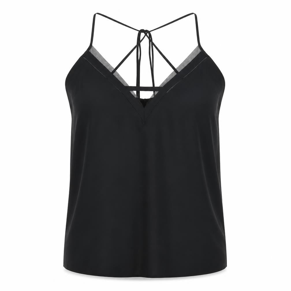 Front view of Autograph women’s black polyester camisole tank, size UK 22, v-neck