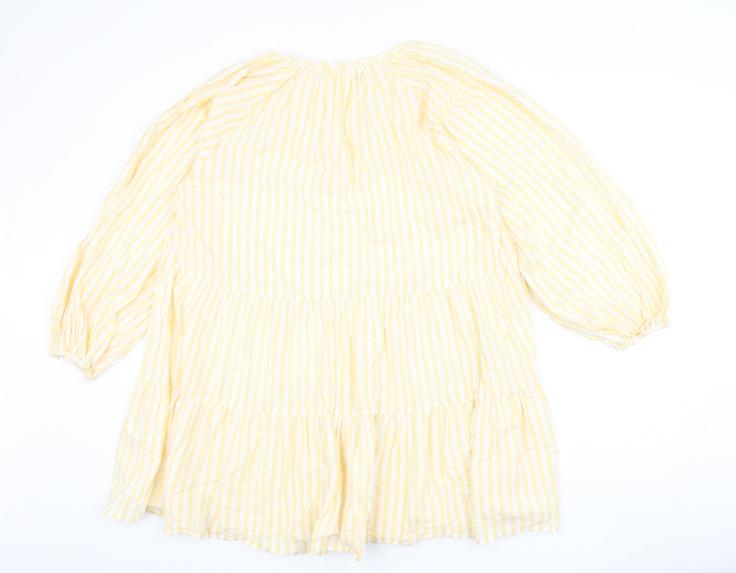 H&M Womens Yellow Striped 100% Cotton A-Line Size M V-Neck Pullover - Tie Detail